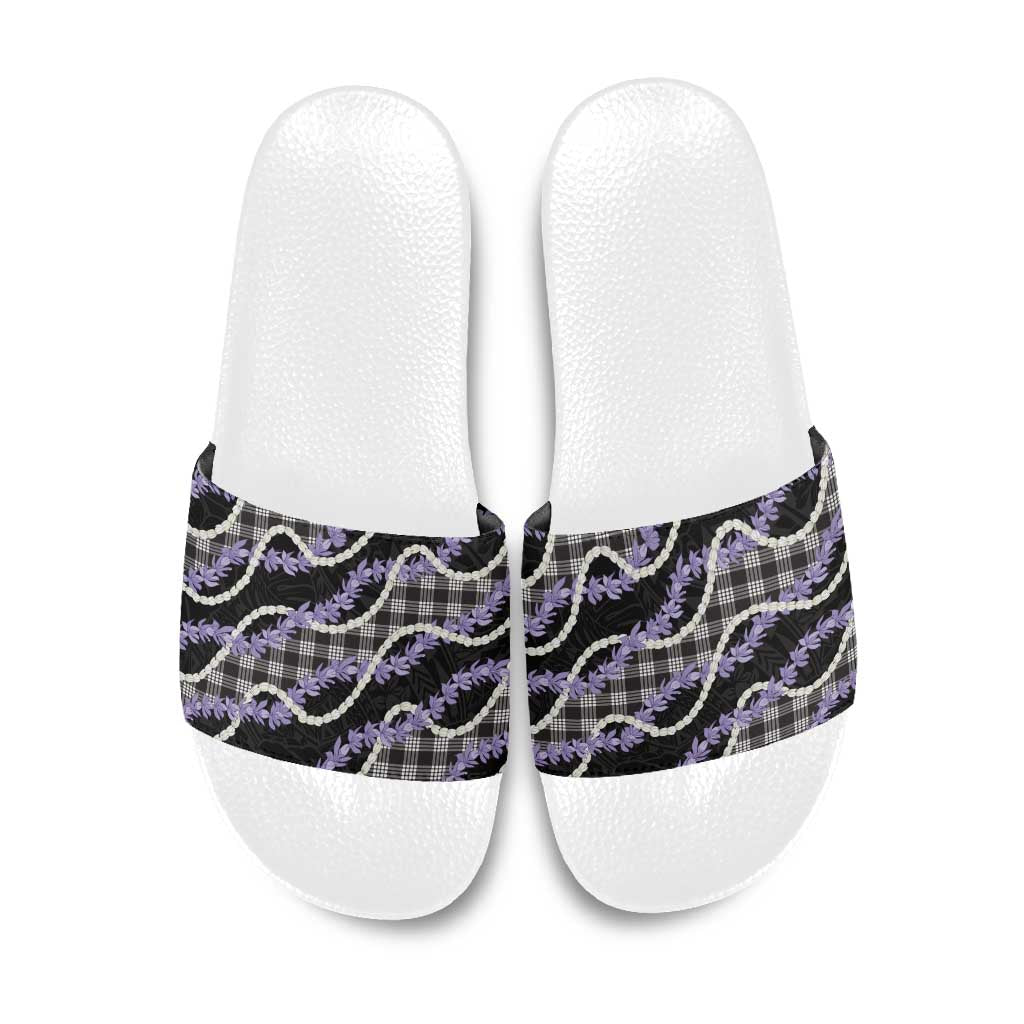 Black Hawaii Palaka Honohono Pikake Slide Sandals Hawaiian Orchid Lei Polynesian Pattern - Polynesian Pride