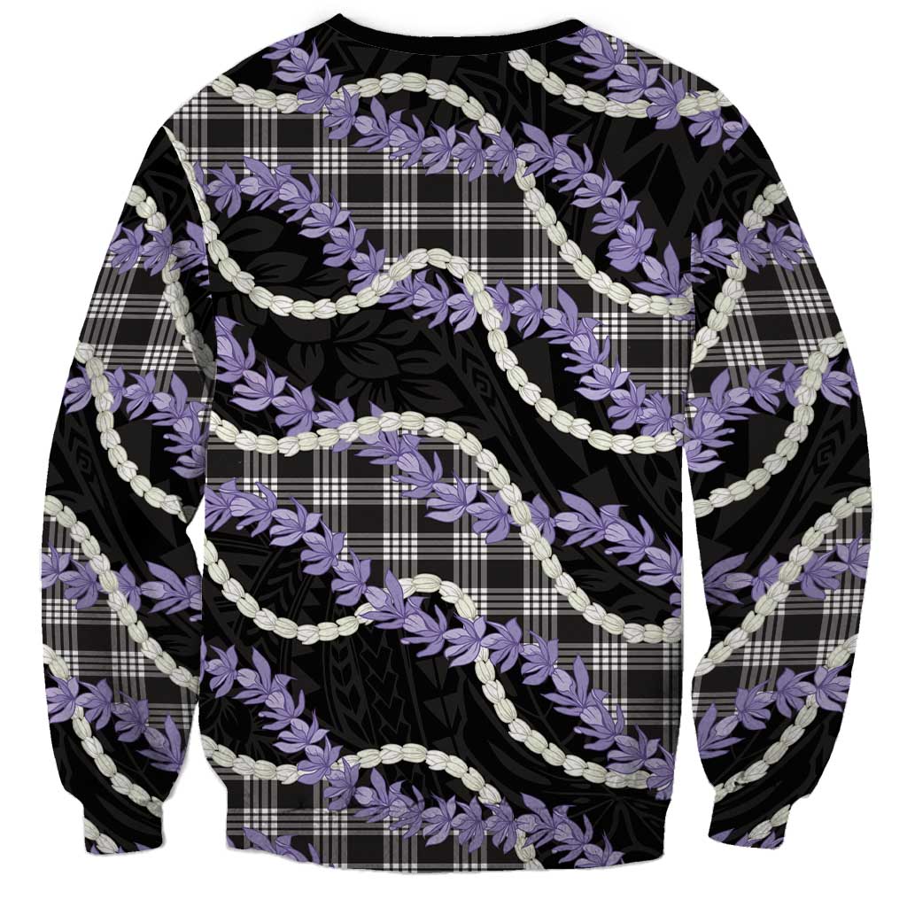 Black Hawaii Palaka Honohono Pikake Sweatshirt Hawaiian Orchid Lei Polynesian Pattern - Polynesian Pride