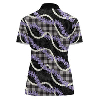 Black Hawaii Palaka Honohono Pikake Women Polo Shirt Hawaiian Orchid Lei Polynesian Pattern - Polynesian Pride