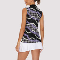 Black Hawaii Palaka Honohono Pikake Women Sleeveless Polo Shirt Hawaiian Orchid Lei Polynesian Pattern - Polynesian Pride