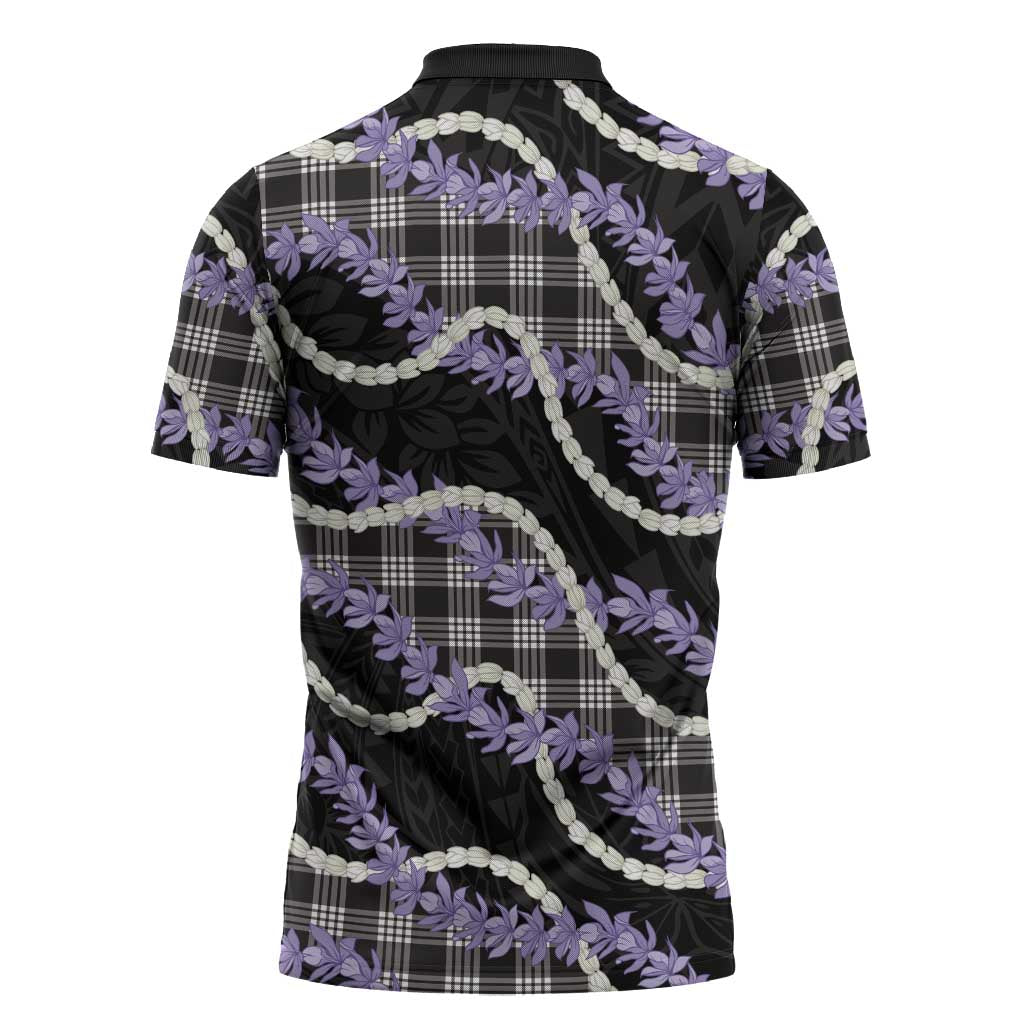 Black Hawaii Palaka Honohono Pikake Zipper Polo Shirt Hawaiian Orchid Lei Polynesian Pattern - Polynesian Pride