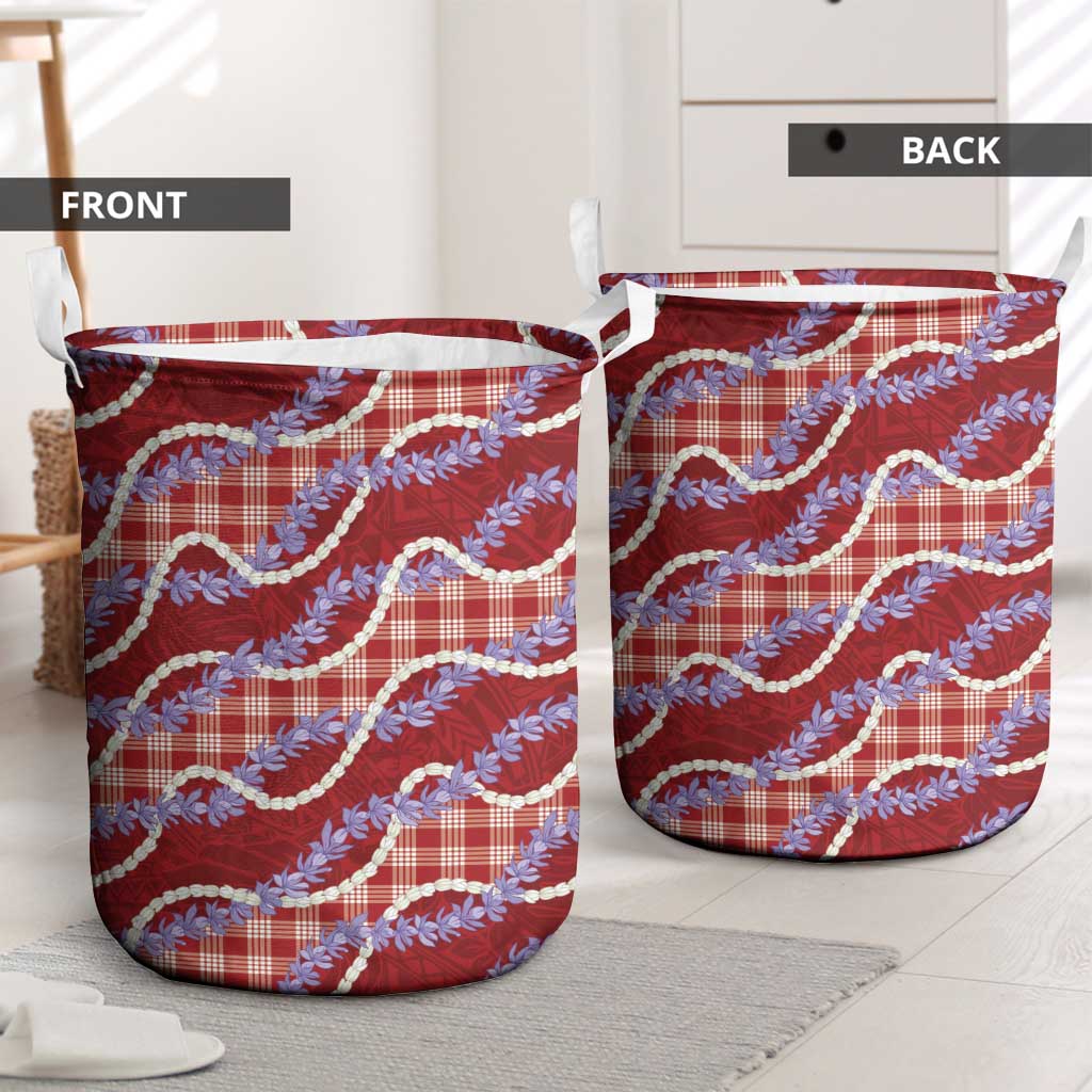 Red Hawaii Palaka Honohono Pikake Laundry Basket Hawaiian Orchid Lei Polynesian Pattern LT14 - Polynesian Pride