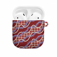 Red Hawaii Palaka Honohono Pikake AirPods Case Hawaiian Orchid Lei Polynesian Pattern - Polynesian Pride