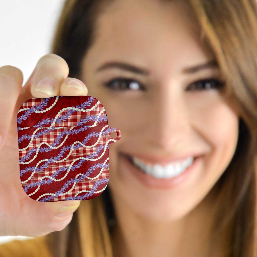 Red Hawaii Palaka Honohono Pikake AirPods Case Hawaiian Orchid Lei Polynesian Pattern - Polynesian Pride