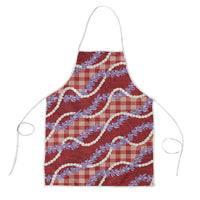 Red Hawaii Palaka Honohono Pikake Apron Hawaiian Orchid Lei Polynesian Pattern - Polynesian Pride