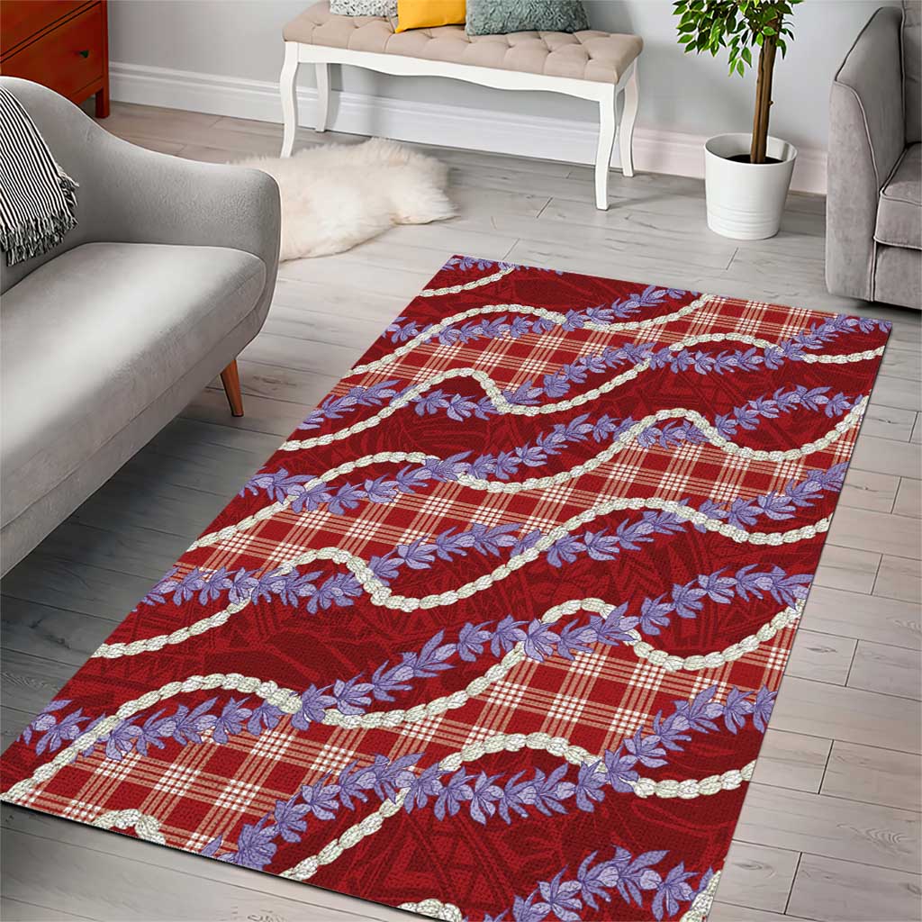 Red Hawaii Palaka Honohono Pikake Area Rug Hawaiian Orchid Lei Polynesian Pattern - Polynesian Pride