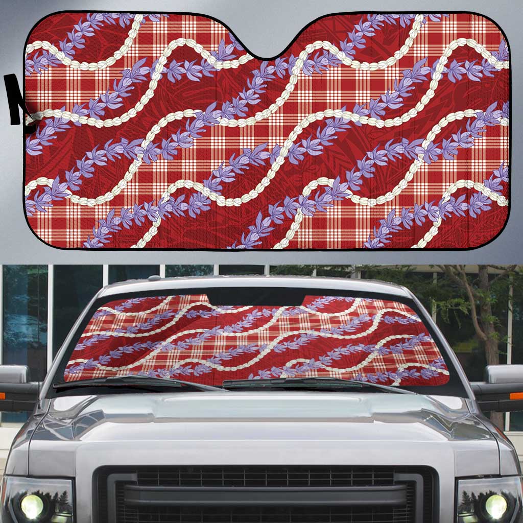 Red Hawaii Palaka Honohono Pikake Auto Sun Shade Hawaiian Orchid Lei Polynesian Pattern - Polynesian Pride