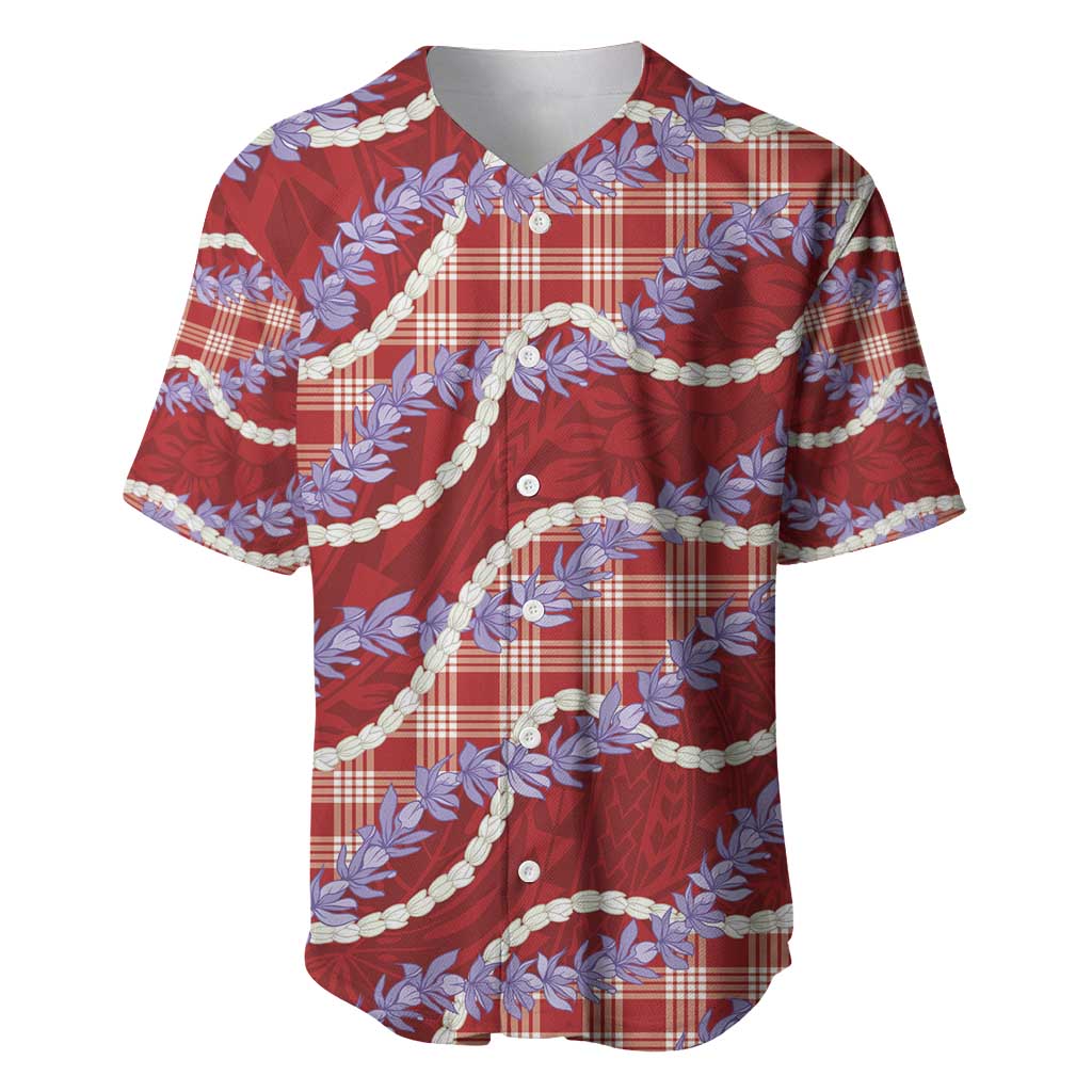 Red Hawaii Palaka Honohono Pikake Baseball Jersey Hawaiian Orchid Lei Polynesian Pattern - Polynesian Pride