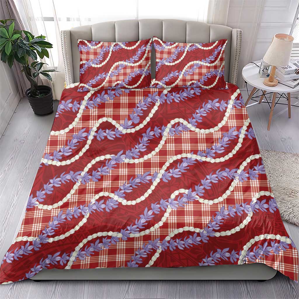Red Hawaii Palaka Honohono Pikake Bedding Set Hawaiian Orchid Lei Polynesian Pattern - Polynesian Pride