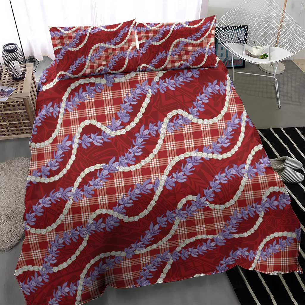 Red Hawaii Palaka Honohono Pikake Bedding Set Hawaiian Orchid Lei Polynesian Pattern - Polynesian Pride