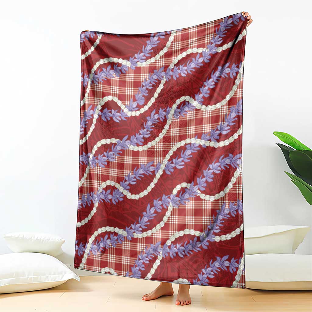 Red Hawaii Palaka Honohono Pikake Blanket Hawaiian Orchid Lei Polynesian Pattern - Polynesian Pride