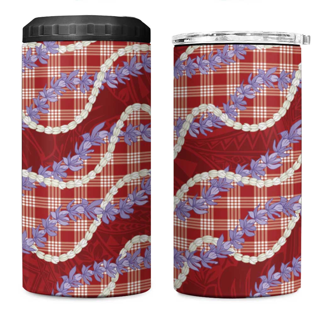 Red Hawaii Palaka Honohono Pikake 4 in 1 Can Cooler Tumbler Hawaiian Orchid Lei Polynesian Pattern - Polynesian Pride