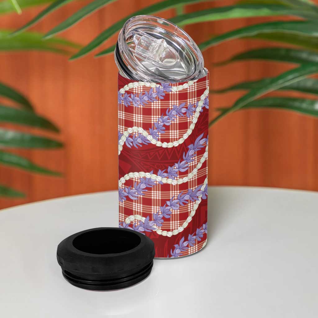 Red Hawaii Palaka Honohono Pikake 4 in 1 Can Cooler Tumbler Hawaiian Orchid Lei Polynesian Pattern - Polynesian Pride