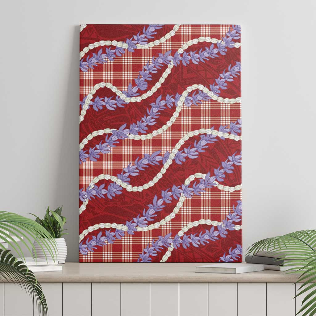 Red Hawaii Palaka Honohono Pikake Canvas Wall Art Hawaiian Orchid Lei Polynesian Pattern - Polynesian Pride