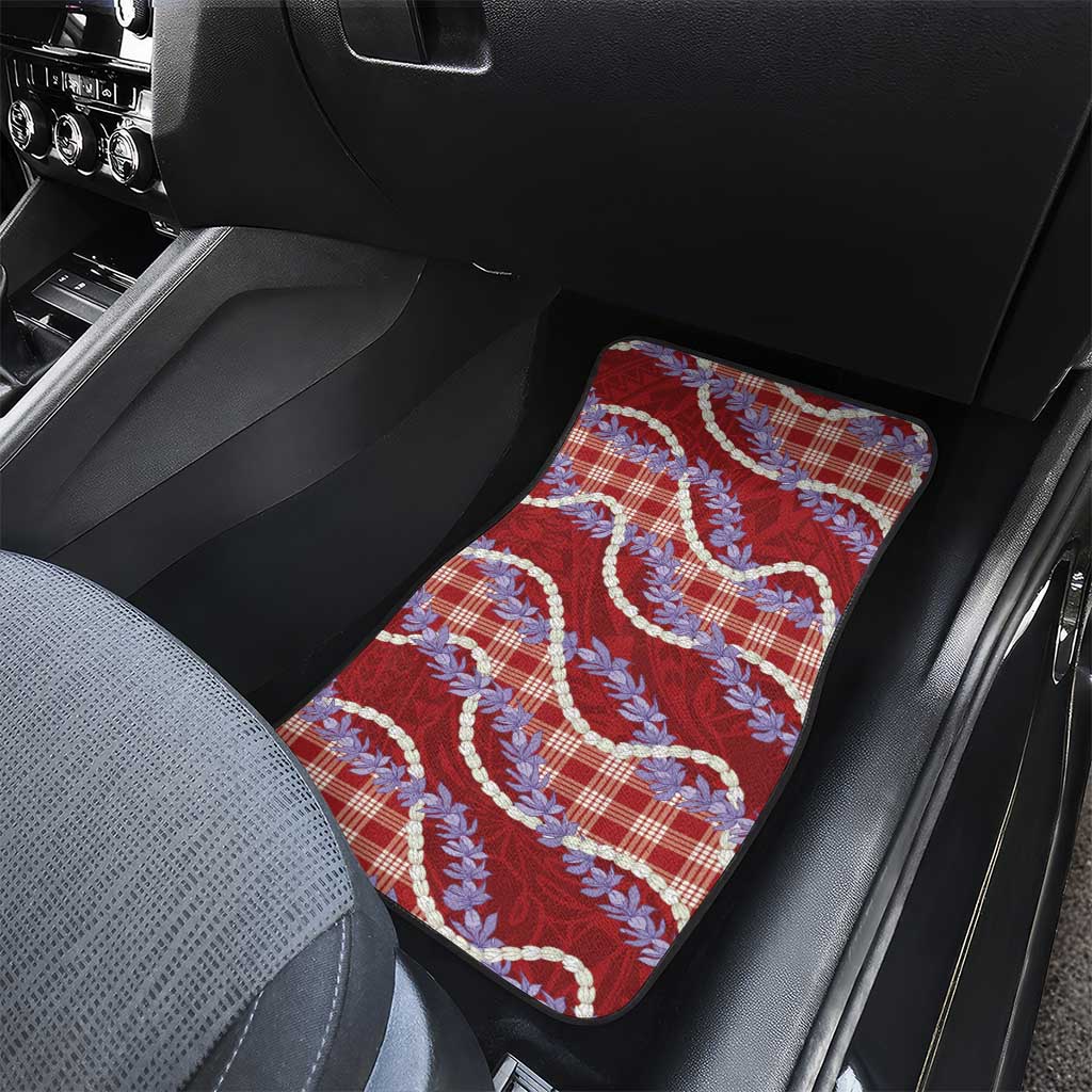 Red Hawaii Palaka Honohono Pikake Car Mats Hawaiian Orchid Lei Polynesian Pattern - Polynesian Pride