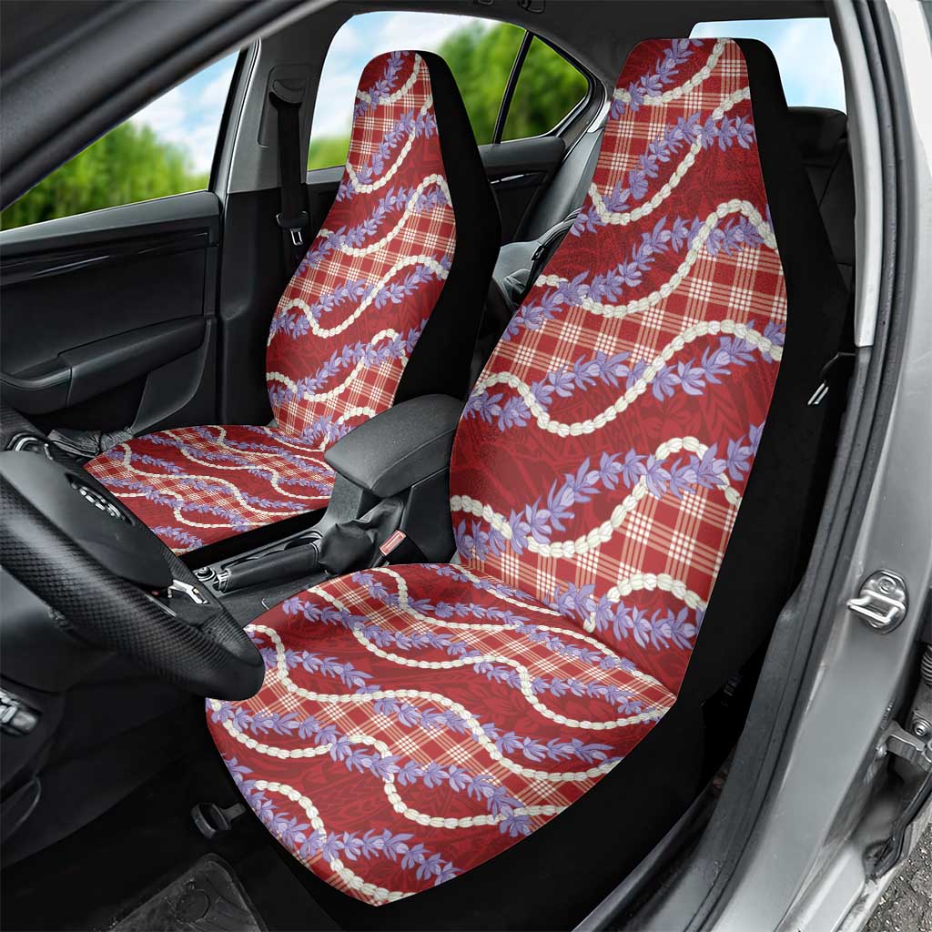 Red Hawaii Palaka Honohono Pikake Car Seat Cover Hawaiian Orchid Lei Polynesian Pattern - Polynesian Pride
