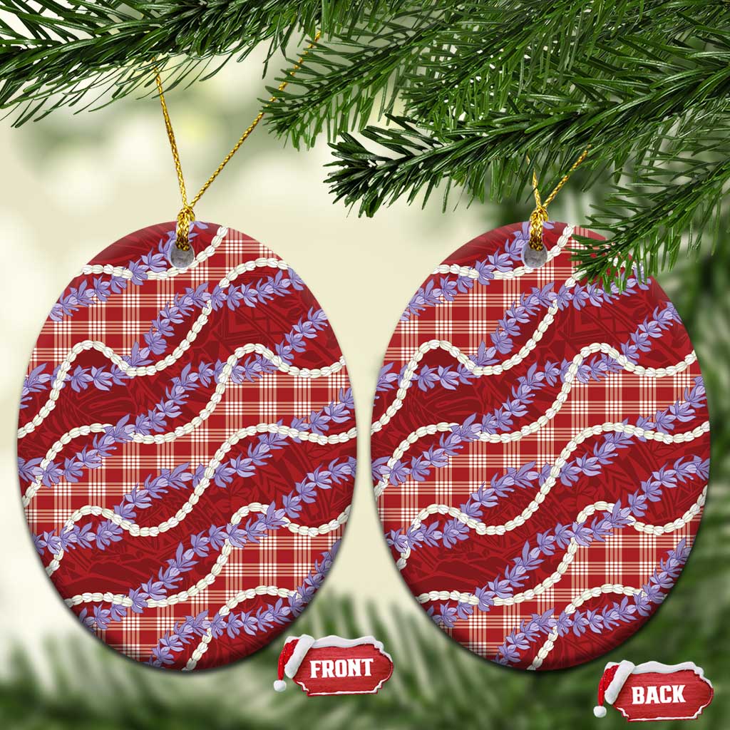 Red Hawaii Palaka Honohono Pikake Ceramic Ornament Hawaiian Orchid Lei Polynesian Pattern - Polynesian Pride