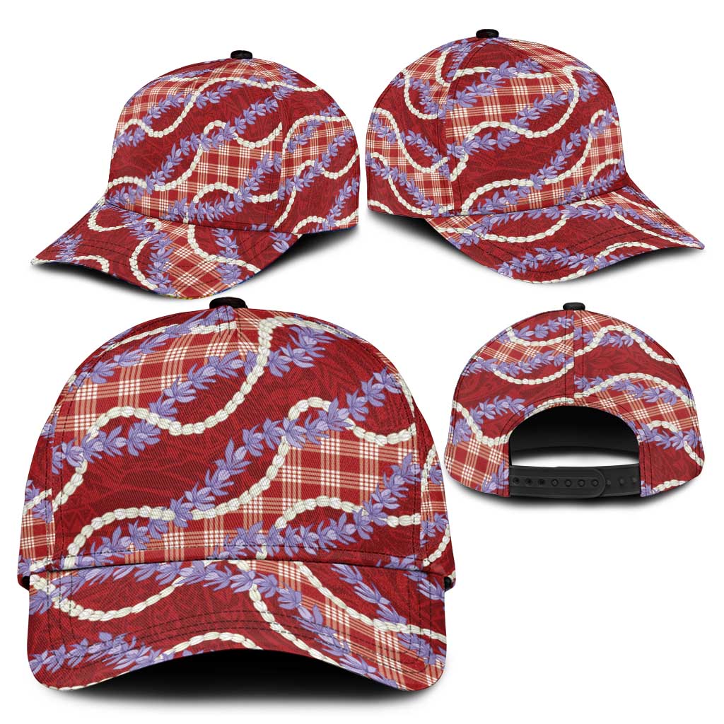 Red Hawaii Palaka Honohono Pikake Classic Cap Hawaiian Orchid Lei Polynesian Pattern - Polynesian Pride
