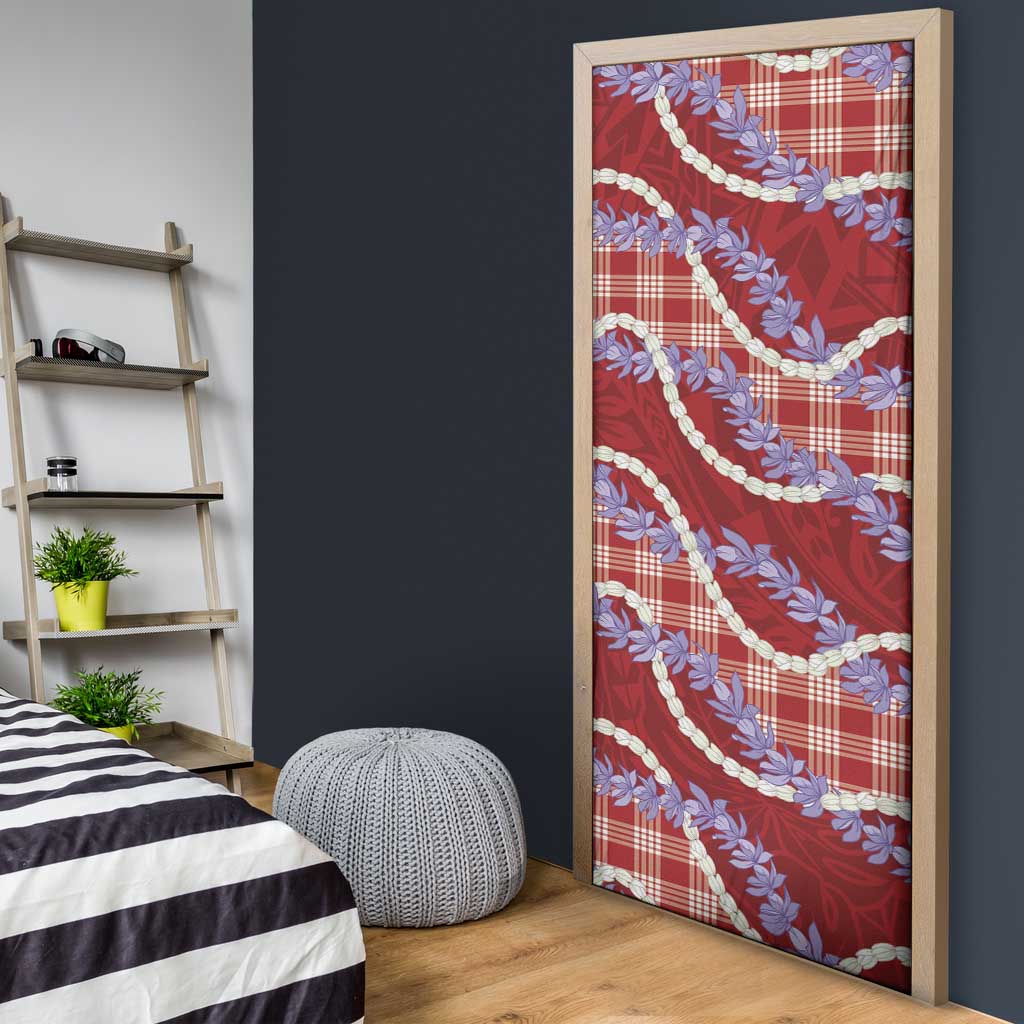 Red Hawaii Palaka Honohono Pikake Door Cover Hawaiian Orchid Lei Polynesian Pattern - Polynesian Pride