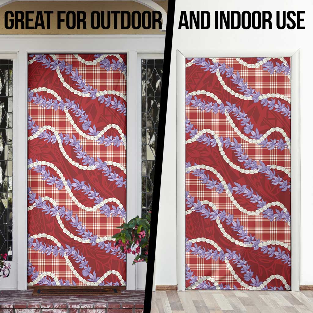 Red Hawaii Palaka Honohono Pikake Door Cover Hawaiian Orchid Lei Polynesian Pattern - Polynesian Pride