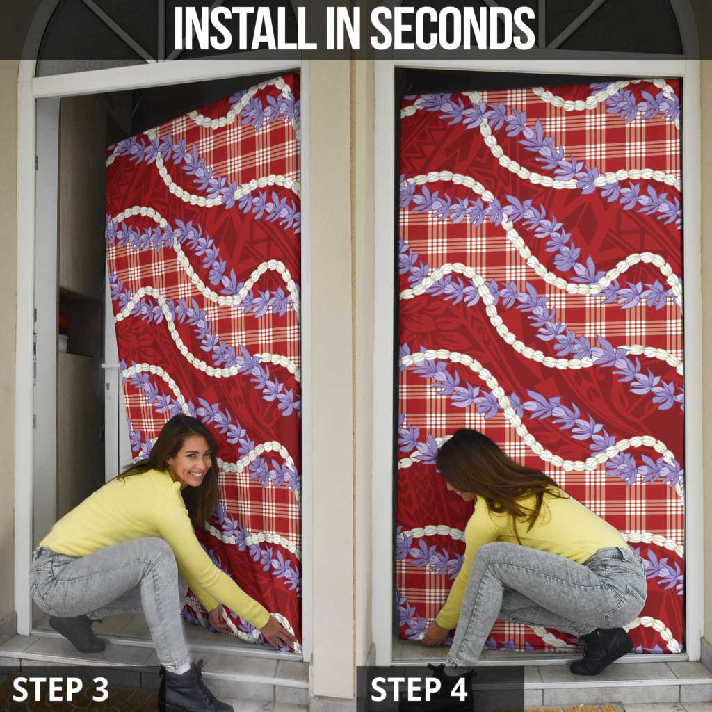 Red Hawaii Palaka Honohono Pikake Door Cover Hawaiian Orchid Lei Polynesian Pattern - Polynesian Pride