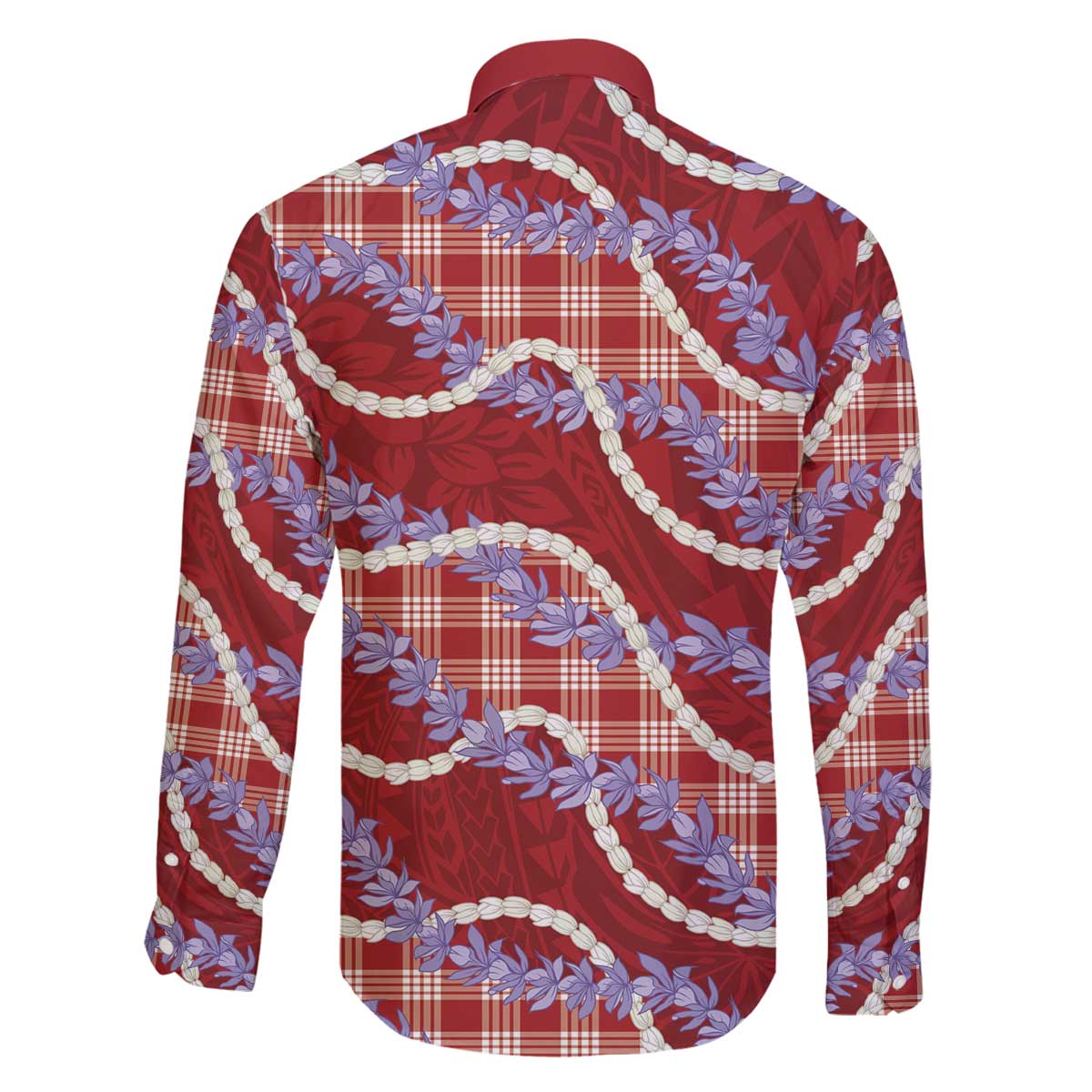 Red Hawaii Palaka Honohono Pikake Family Matching Off The Shoulder Long Sleeve Dress and Hawaiian Shirt Hawaiian Orchid Lei Polynesian Pattern - Polynesian Pride