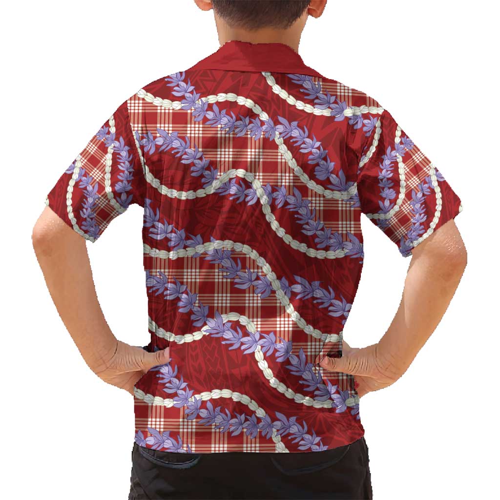Red Hawaii Palaka Honohono Pikake Family Matching Puletasi and Hawaiian Shirt Hawaiian Orchid Lei Polynesian Pattern - Polynesian Pride