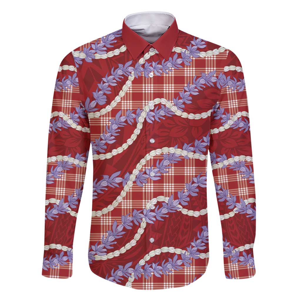 Red Hawaii Palaka Honohono Pikake Family Matching Short Sleeve Bodycon Dress and Hawaiian Shirt Hawaiian Orchid Lei Polynesian Pattern - Polynesian Pride