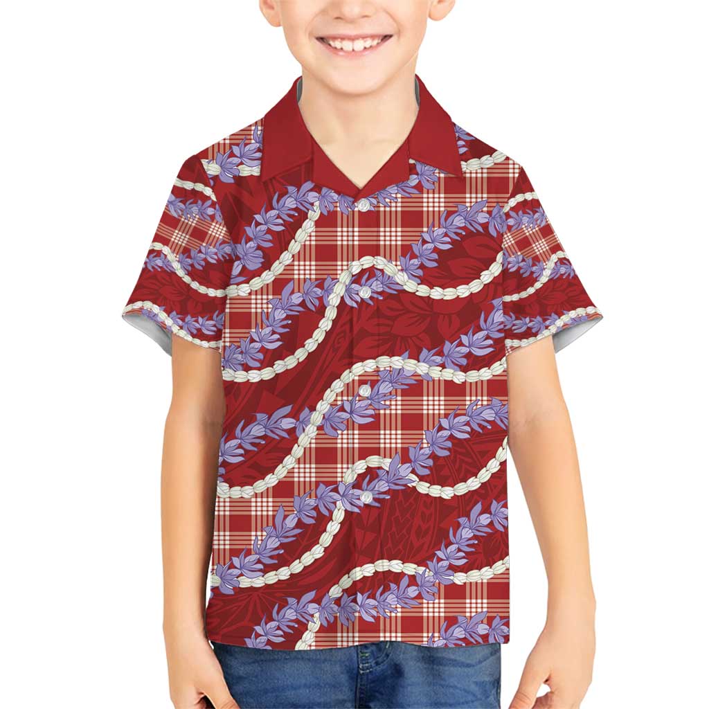 Red Hawaii Palaka Honohono Pikake Family Matching Tank Maxi Dress and Hawaiian Shirt Hawaiian Orchid Lei Polynesian Pattern - Polynesian Pride