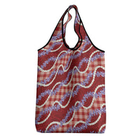 Red Hawaii Palaka Honohono Pikake Grocery Bag Hawaiian Orchid Lei Polynesian Pattern - Polynesian Pride