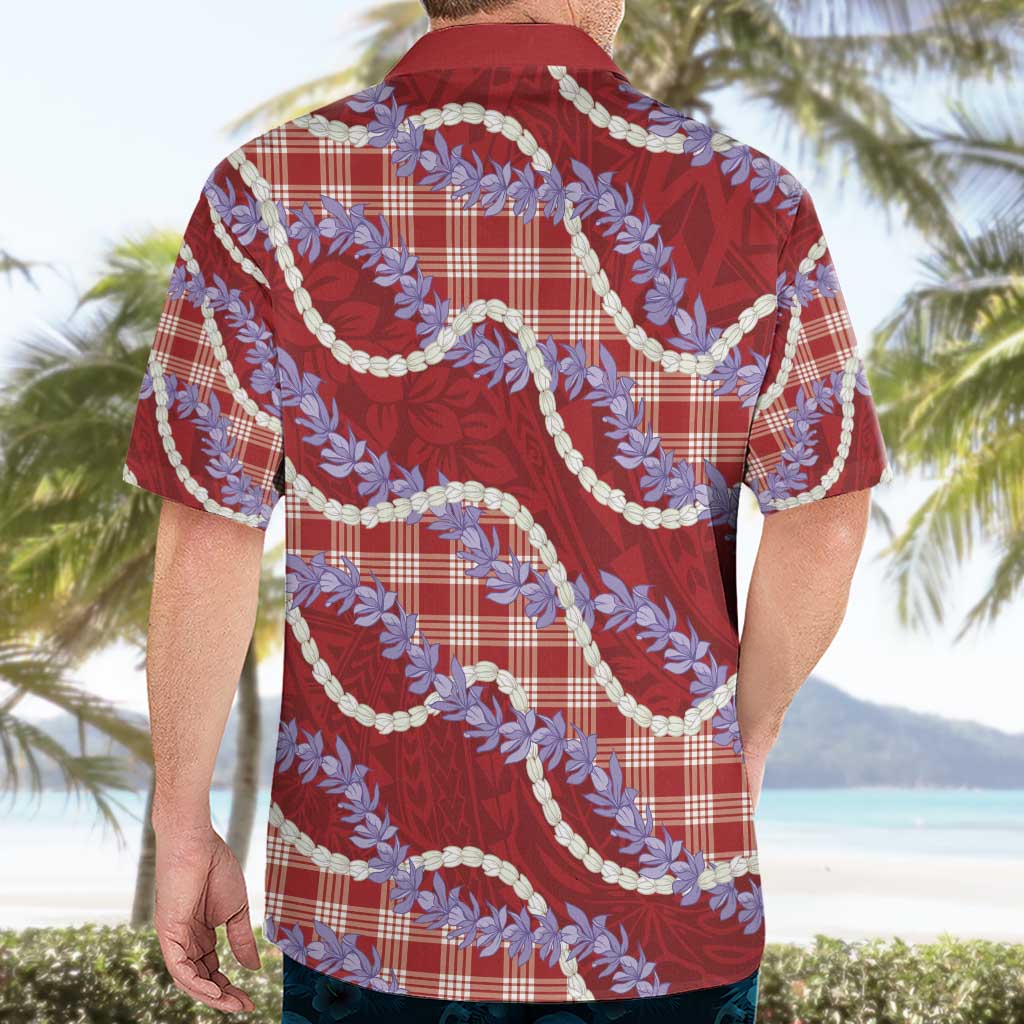 Red Hawaii Palaka Honohono Pikake Hawaiian Shirt Hawaiian Orchid Lei Polynesian Pattern - Polynesian Pride