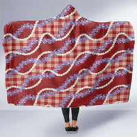 Red Hawaii Palaka Honohono Pikake Hooded Blanket Hawaiian Orchid Lei Polynesian Pattern - Polynesian Pride