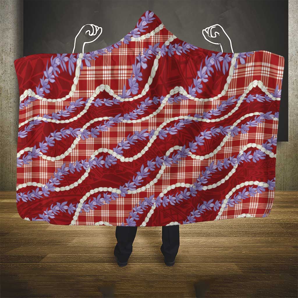 Red Hawaii Palaka Honohono Pikake Hooded Blanket Hawaiian Orchid Lei Polynesian Pattern - Polynesian Pride