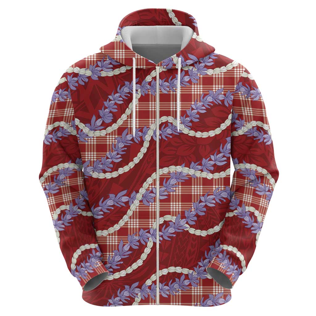 Red Hawaii Palaka Honohono Pikake Hoodie Hawaiian Orchid Lei Polynesian Pattern - Polynesian Pride