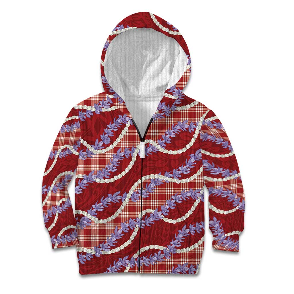 Red Hawaii Palaka Honohono Pikake Kid Hoodie Hawaiian Orchid Lei Polynesian Pattern - Polynesian Pride