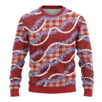 Red Hawaii Palaka Honohono Pikake Ugly Christmas Sweater Hawaiian Orchid Lei Polynesian Pattern - Polynesian Pride