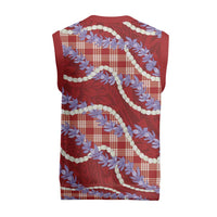 Red Hawaii Palaka Honohono Pikake Christmas Knitted V-Neck Vest Hawaiian Orchid Lei Polynesian Pattern - Polynesian Pride
