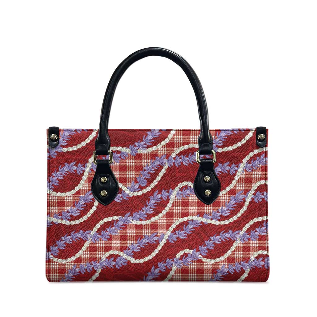 Red Hawaii Palaka Honohono Pikake Leather Bag Hawaiian Orchid Lei Polynesian Pattern - Polynesian Pride