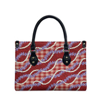 Red Hawaii Palaka Honohono Pikake Leather Bag Hawaiian Orchid Lei Polynesian Pattern - Polynesian Pride