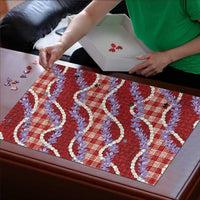 Red Hawaii Palaka Honohono Pikake Puzzle Hawaiian Orchid Lei Polynesian Pattern - Polynesian Pride