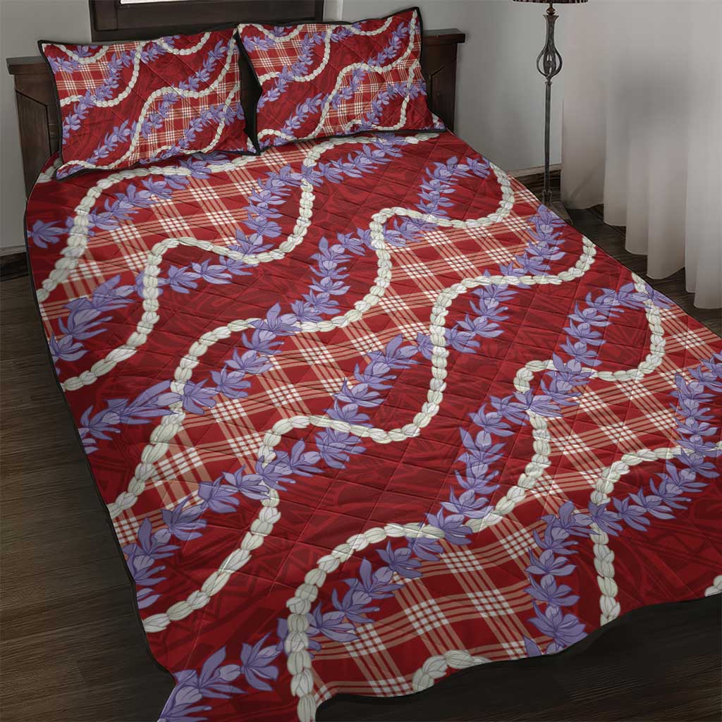 Red Hawaii Palaka Honohono Pikake Quilt Bed Set Hawaiian Orchid Lei Polynesian Pattern - Polynesian Pride