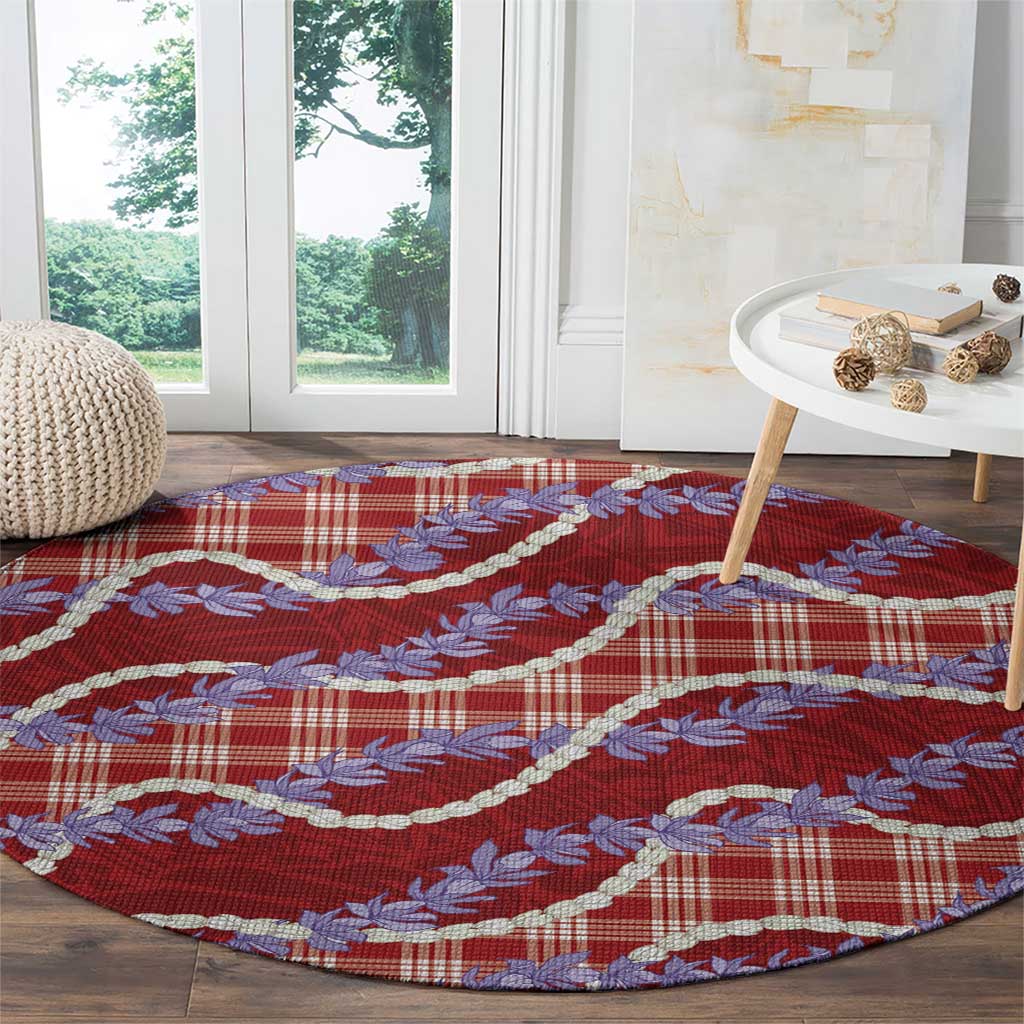 Red Hawaii Palaka Honohono Pikake Round Carpet Hawaiian Orchid Lei Polynesian Pattern - Polynesian Pride