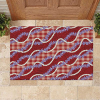 Red Hawaii Palaka Honohono Pikake Rubber Doormat Hawaiian Orchid Lei Polynesian Pattern - Polynesian Pride