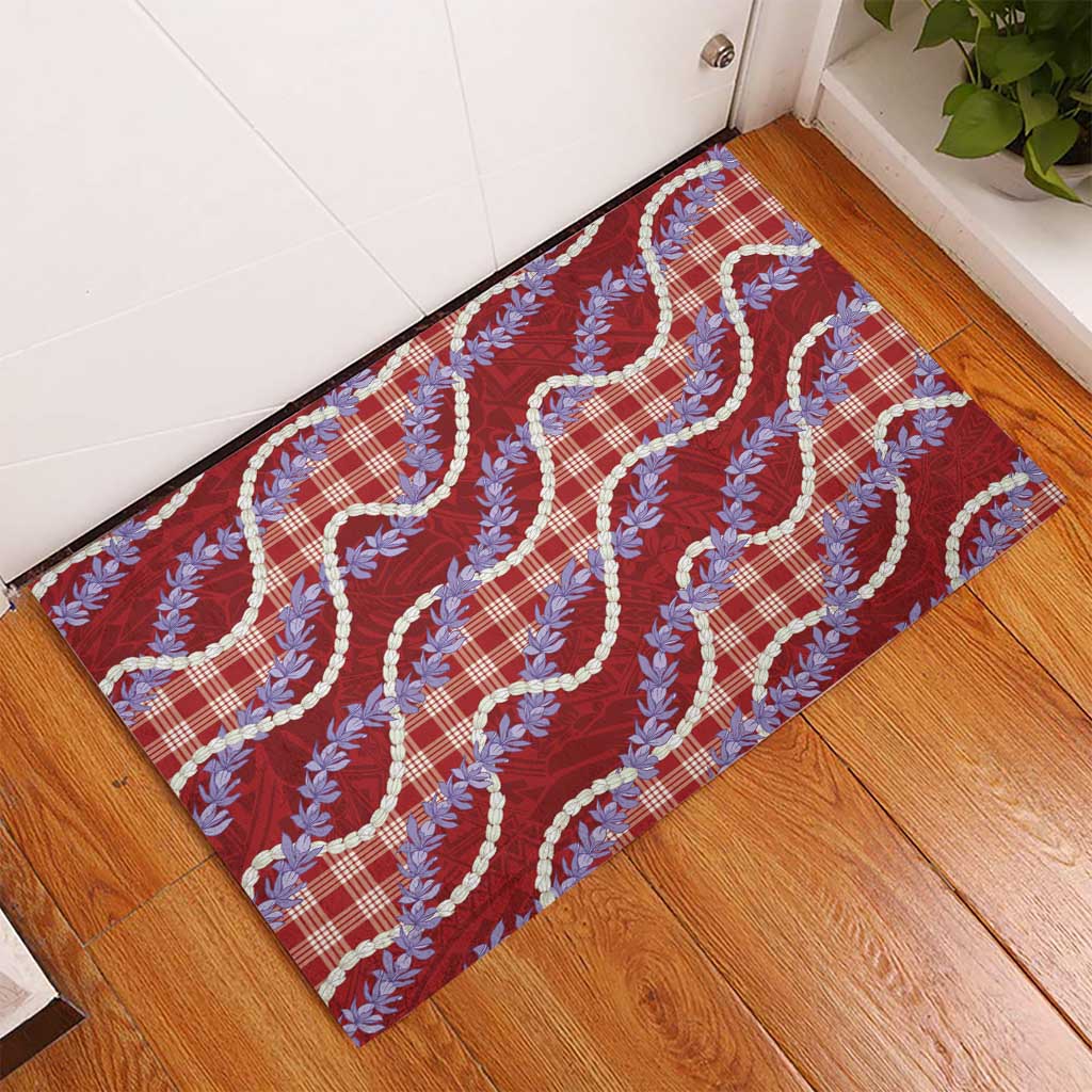 Red Hawaii Palaka Honohono Pikake Rubber Doormat Hawaiian Orchid Lei Polynesian Pattern - Polynesian Pride