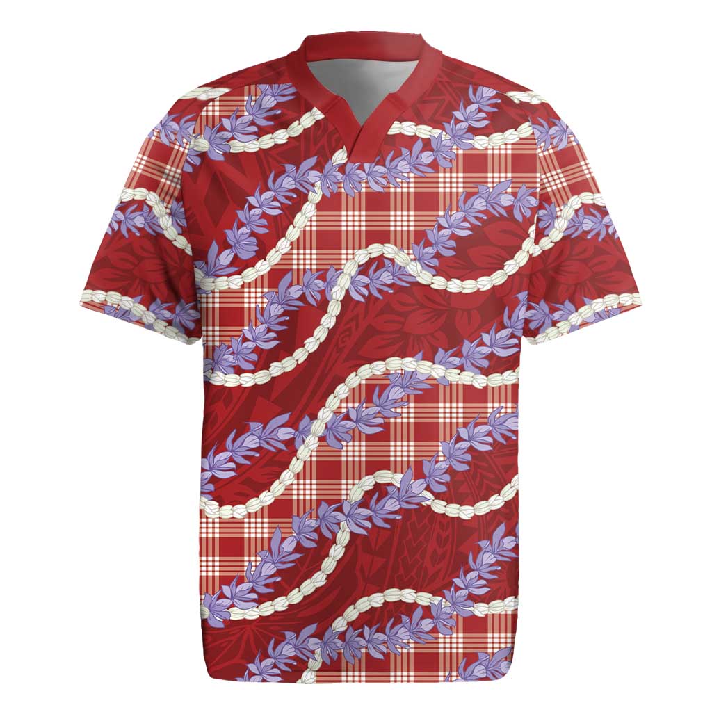 Red Hawaii Palaka Honohono Pikake Rugby Jersey Hawaiian Orchid Lei Polynesian Pattern - Polynesian Pride