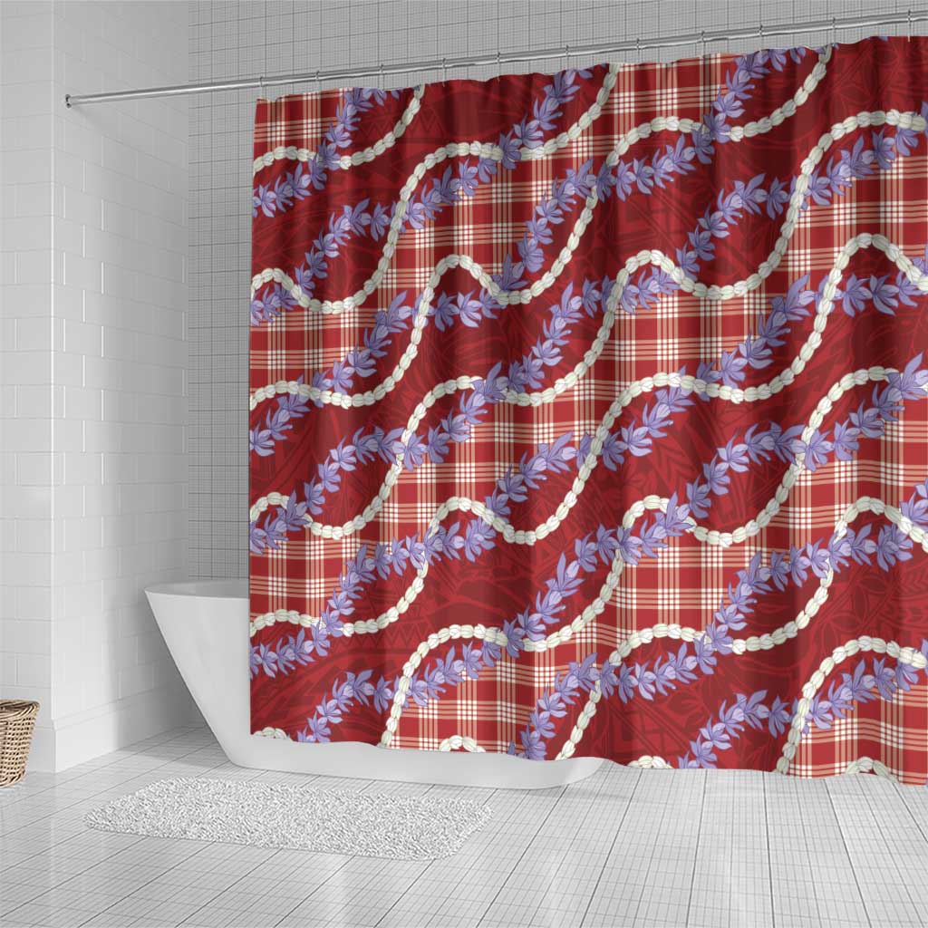 Red Hawaii Palaka Honohono Pikake Shower Curtain Hawaiian Orchid Lei Polynesian Pattern - Polynesian Pride