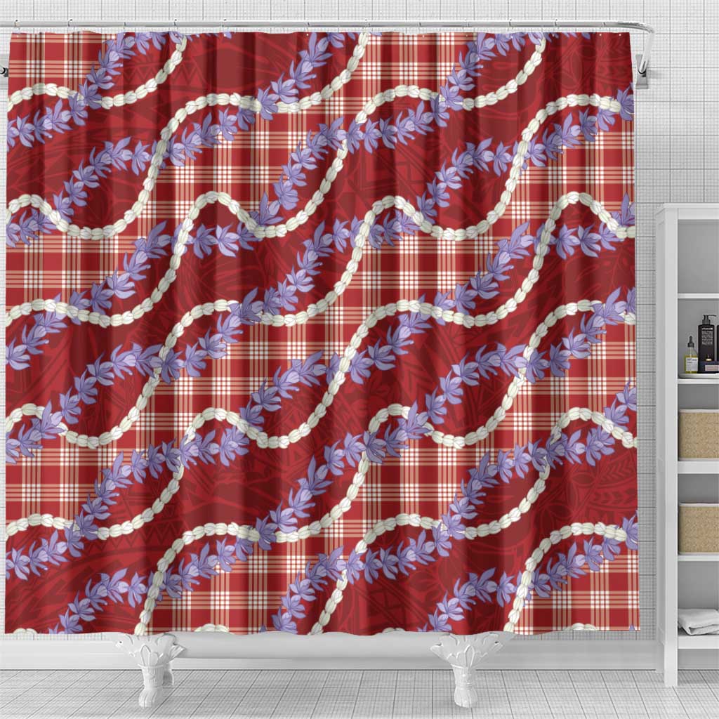 Red Hawaii Palaka Honohono Pikake Shower Curtain Hawaiian Orchid Lei Polynesian Pattern - Polynesian Pride