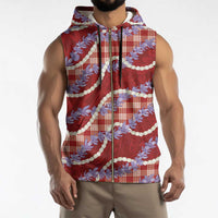 Red Hawaii Palaka Honohono Pikake Sleeveless Zip Hoodie Hawaiian Orchid Lei Polynesian Pattern - Polynesian Pride