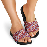 Red Hawaii Palaka Honohono Pikake Slide Sandals Hawaiian Orchid Lei Polynesian Pattern - Polynesian Pride