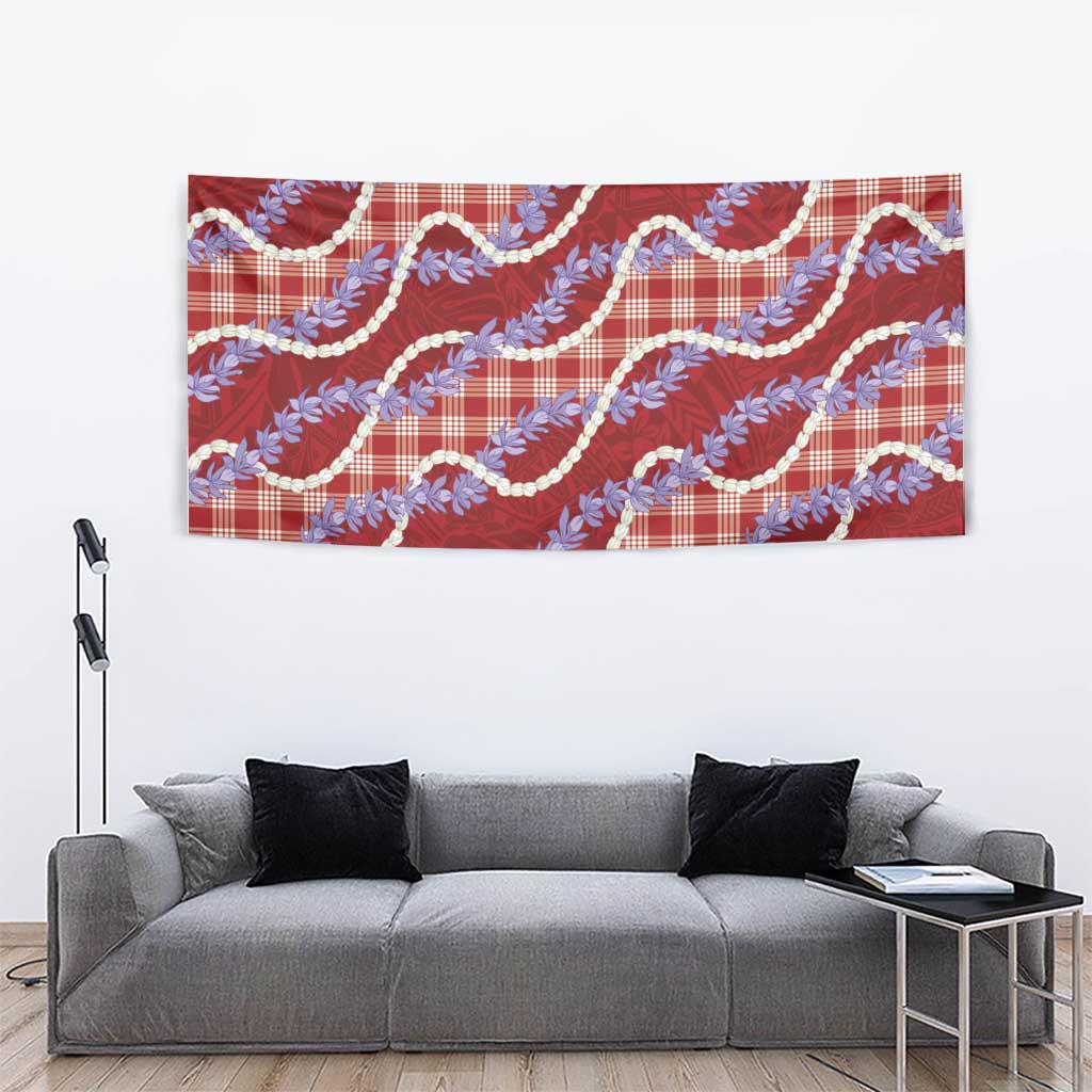 Red Hawaii Palaka Honohono Pikake Tapestry Hawaiian Orchid Lei Polynesian Pattern - Polynesian Pride